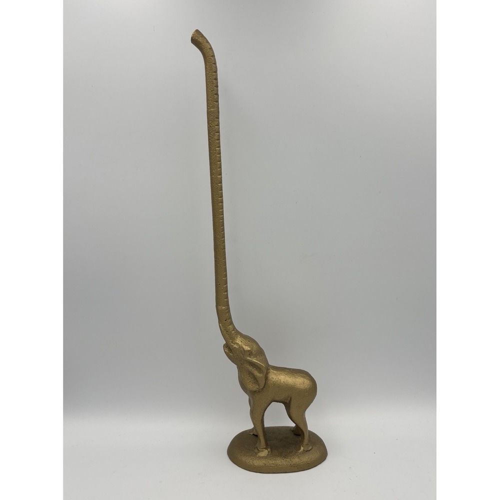 Elephant Paper Towel Or Toilet Tissue Holder Cast Iron Gold Color 17" MCM Decor